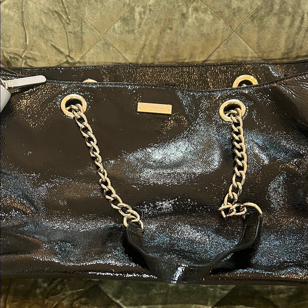 kate spade Black Patent Satchel with Gold Chain Handles